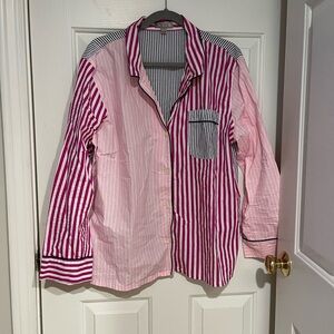 J. Crew Pink and White Mixed-Stripe Button-Down pajama set